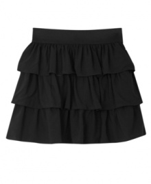 The standard black skirt gets an upgrade from BCX with ruffles and elastic at the waist for when she needs to be a quick-change artist. The standard black skirt gets an upgrade from BCX with ruffles and elastic at the waist for when she needs to be a quick-change artist.