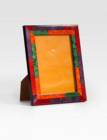 A true original, crafted in Italy from inlaid wood with a rich kaleidoscope of colors. Overall, 7 X 9 Accommodates a 5 X 7 photograph Leather/wood Made in Italy 