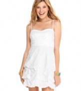 A gathered, eyelet-adorned skirt adds fun style to this summery day dress from Trixxi! Style it with colorful accessories for a look that's effortlessly adorable!