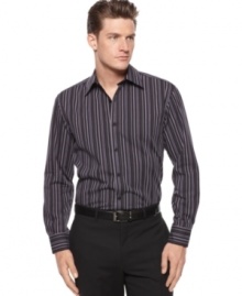 Stay inside the lines of style and comfort with this long-sleeved shirt from Alfani Black. Stay inside the lines of style and comfort with this long-sleeved shirt from Alfani Black.
