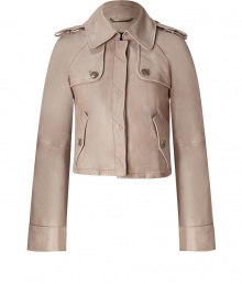 With a cropped trench style, this leather jacket from &G Dolce & Gabbana boasts must-emulate new-season style - Spread collar, epaulets, long sleeves, concealed front placket, flap chest detail, flap pockets, button-detailed back yoke, cropped - Style with high waisted skinnies, a printed blouse, and platform booties With a cropped trench style, this leather jacket from &G Dolce & Gabbana boasts must-emulate new-season style - Spread collar, epaulets, long sleeves, concealed front placket, flap chest detail, flap pockets, button-detailed back yoke, cropped - Style with high waisted skinnies, a printed blouse, and platform booties