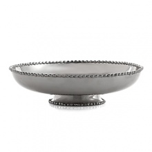 Marked by the incredible handcrafting that the Molten motif is known for, this small footed platter is embellished with countless molten beads carefully placed by a highly skilled artisan. The look is streamlined, timeless, organic and soulful. Marked by the incredible handcrafting that the Molten motif is known for, this small footed platter is embellished with countless molten beads carefully placed by a highly skilled artisan. The look is streamlined, timeless, organic and soulful.