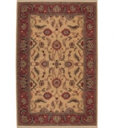 Classic design merges with easy going elegance in a collection that combines timeless elements without the formal styling. The scrolling vine and blossom design is punctuated with oversized palmettes and serrated leaves. Each is woven in premium full worsted New Zealand wool. Created with the magnificent look of a hand knotted rug, bordered with multiple, mellow colors and hand washed for a soft, lustrous, vintage look that's at home in any decor.