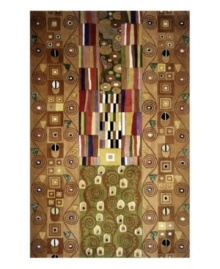 A mesmerizing montage, this rug offsets stripes of bold color against a sea of earth-toned swirls and dots. The eye-catching design places a modern twist on twentieth-century abstract art. Hand-tufted and hand-carved of plush wool. A mesmerizing montage, this rug offsets stripes of bold color against a sea of earth-toned swirls and dots. The eye-catching design places a modern twist on twentieth-century abstract art. Hand-tufted and hand-carved of plush wool.