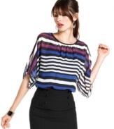 Know your lines: a pretty assembly of multicolor stripes add pop power to this sheer, lightweight top from BCX.