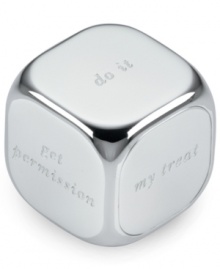 A roll of the dice. Engraved with ask forgiveness, your treat and answers to all your questions, the silver-plated Silver Street die will make every decision easier. A playful gift with the impeccable style of kate spade new york. A roll of the dice. Engraved with ask forgiveness, your treat and answers to all your questions, the silver-plated Silver Street die will make every decision easier. A playful gift with the impeccable style of kate spade new york.