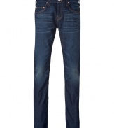 Work a cool modern edge into your casual look with True Religions distressed skinny jeans - Classic five-pocket style, button closure, belt loops - Straight leg, slim fit - Team with casual pullovers and boots, or dress up with blazers, button-downs and oxfords
