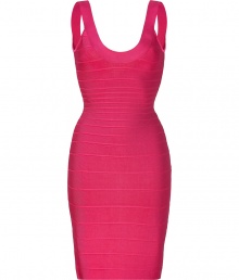 Strike a sultry pose in this perennial favorite cocktail-ready dress from Herv? L?ger - Scoop neck, sleeveless, bandage style with figure-hugging multi-panels, concealed back zip closure - Style with metallic platform pumps and a statement clutch