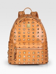 A coated canvas design that possesses the character of German functionality and craftsmanship with an iconic laurel logo print, luxurious leather trim and shiny two-tone studs.Top handle, 3 dropDouble adjustable shoulder straps, 10-13 dropTop zip closureOne outside zip pocketTwo outside open pocketsOne inside zip pocketOne inside open pocketFully lined12½W X 15½H X 6DMade in Italy A coated canvas design that possesses the character of German functionality and craftsmanship with an iconic laurel logo print, luxurious leather trim and shiny two-tone studs.Top handle, 3 dropDouble adjustable shoulder straps, 10-13 dropTop zip closureOne outside zip pocketTwo outside open pocketsOne inside zip pocketOne inside open pocketFully lined12½W X 15½H X 6DMade in Italy