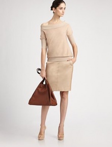 A modern pencil skirt of crisp woven cotton and supple leather trim.Panel constructionSide slash pocketsLeather side panels Back welt pocketsConcealed back zipFully linedAbout 18 from natural waist97% cotton/3% polyurethaneDry cleanImportedModel shown is 5'11 (180cm) wearing US size 4.OUR FIT MODEL RECOMMENDS ordering true size. 