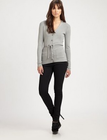 An impeccable design made from stretch silk featuring a self-tie belt for a well-defined silhouette.V-neckLong sleevesDropped shouldersRibbed trimButton frontSelf-tie beltCord endsPatch pocketsLogo detail at back88% silk/9% polyamide/3% elastaneDry cleanImported Model shown is 5'9½ (176cm) wearing US size Small. 