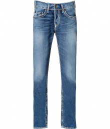 With Western-inspired details, these exclusive blue accented jeans from True Religion will amp up your casual basics - Classic five-pocket styling, fading details, decorative back pockets with logo detail, contrast stitching accented in blue - Straight leg, slim fit - Pair with a tee and a blazer or a cashmere sweater With Western-inspired details, these exclusive blue accented jeans from True Religion will amp up your casual basics - Classic five-pocket styling, fading details, decorative back pockets with logo detail, contrast stitching accented in blue - Straight leg, slim fit - Pair with a tee and a blazer or a cashmere sweater