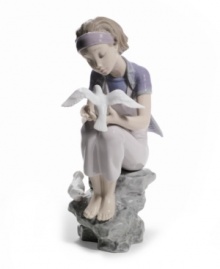 Experience tranquility. Perched on a rock embracing the simple joys in life, a graceful young lady studies the beauty and purity of visiting doves. A peaceful reminder to slow down and study the brilliant details in life, by Lladro. Experience tranquility. Perched on a rock embracing the simple joys in life, a graceful young lady studies the beauty and purity of visiting doves. A peaceful reminder to slow down and study the brilliant details in life, by Lladro.