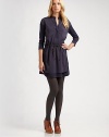 EXCLUSIVELY AT SAKS FIFTH AVENUE. This flattering pocketed style features a decadent silk paneled front and waxed drawstring waist. Split V-neck Three quarter sleeves Covered snap placket Side slash pockets Waxed drawstring waist with metal tips Layered hem About 18 from natural waist Body: 96% wool/4% elastane Panel: 92% silk/8% elastane Dry clean Made in Italy 