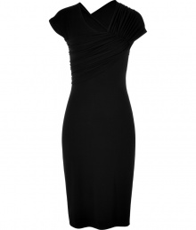 Luxe dress in fine, black viscose stretch blend - Soft, superb quality fabric drapes beautifully - A modern classic from Narciso Rodriguez - Flattering, figure-hugging silhouette - Pencil-style skirt hits just above the knee - Fitted bodice with short sleeves and elegant, asymmetric ruching detail - Zips at side - Stylishly discreet, ideal for parties, cocktails and evenings out - Pair with strappy sandals or platform pumps and a colorful clutch Luxe dress in fine, black viscose stretch blend - Soft, superb quality fabric drapes beautifully - A modern classic from Narciso Rodriguez - Flattering, figure-hugging silhouette - Pencil-style skirt hits just above the knee - Fitted bodice with short sleeves and elegant, asymmetric ruching detail - Zips at side - Stylishly discreet, ideal for parties, cocktails and evenings out - Pair with strappy sandals or platform pumps and a colorful clutch