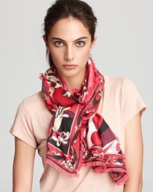 A crisp white blouse or sweater will bring out the eye-catching reds and pinks of this abstract flower Emilio Pucci scarf.