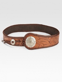 Weathered leather blends rugged style with feminine florals for a bohemian look.2½ wide Loop closure Leather Imported Additional Information Women's Belts Size Guide Weathered leather blends rugged style with feminine florals for a bohemian look.2½ wide Loop closure Leather Imported Additional Information Women's Belts Size Guide