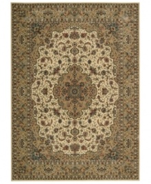 Distinctive flair with roots in Persian design. This exquisitely ornate area rug is abound in light, appealing ivory and gold tones, highlighted by a dramatic central medallion, and crafted from Nourison's own Opulon(tm) yarns for a densely woven pile with long-lasting color retention and durability. Distinctive flair with roots in Persian design. This exquisitely ornate area rug is abound in light, appealing ivory and gold tones, highlighted by a dramatic central medallion, and crafted from Nourison's own Opulon(tm) yarns for a densely woven pile with long-lasting color retention and durability.