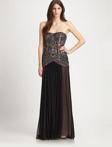 An airy, floor-length waterfall skirt, crowned by a luxe soutache embroidered bodice.StraplessAllover soutache embroideryLayered skirtConcealed side zipFully linedAbout 45 from natural waistNylonSpot cleanImportedModel shown is 5'10½ (179cm) wearing US size 4. An airy, floor-length waterfall skirt, crowned by a luxe soutache embroidered bodice.StraplessAllover soutache embroideryLayered skirtConcealed side zipFully linedAbout 45 from natural waistNylonSpot cleanImportedModel shown is 5'10½ (179cm) wearing US size 4.