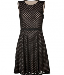 Fun and flirty with an allover dot print, DKNYs fitted and flared sheath is perfect for festive cocktails - Round neckline, sleeveless, hidden side zip, nude underlay - Fitted bodice, full skirt - Wear with heels and a bright clutch Fun and flirty with an allover dot print, DKNYs fitted and flared sheath is perfect for festive cocktails - Round neckline, sleeveless, hidden side zip, nude underlay - Fitted bodice, full skirt - Wear with heels and a bright clutch