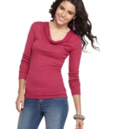 An essential tee with a twist, from Planet Gold. The cowl neckline and lightweight fabric make it perfect for layering!