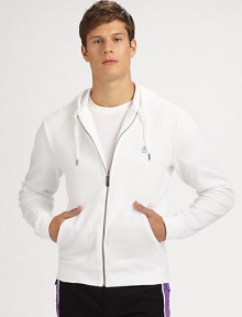 The season's softest weekend layer in waffle-knit thermal cotton with an easy drawstring hood. Zip frontDrawstring hoodLogo embroiderySplit kangaroo pocketsCotton/polyesterMachine washImported The season's softest weekend layer in waffle-knit thermal cotton with an easy drawstring hood. Zip frontDrawstring hoodLogo embroiderySplit kangaroo pocketsCotton/polyesterMachine washImported