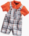 Playful in plaid. Fun will be in his future in this cute and comfortable shirt and shortall set from Nautica.