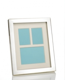 Create an homage to a special day or time in your life with this 3-photo collage frame from Martha Stewart Collection. A silver-plated rim adds modern polish to your presentation, contrasting a simple, cream-colored mat. Create an homage to a special day or time in your life with this 3-photo collage frame from Martha Stewart Collection. A silver-plated rim adds modern polish to your presentation, contrasting a simple, cream-colored mat.