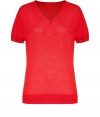 Amp up your stylish basics with this chic top from Narciso Rodriguez - V-neck with button detail, loose fit, ribbed details at cuffs and hem - Style with a pencil skirt, patterned tights, and platform heels