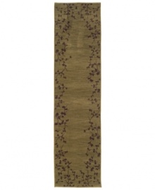 Latticed with dark vinery on a ground of rich earth tones, this elegant transitional rug brings beauty to any room in your home. Cross-woven in resilient nylon for a luxuriously soft feel and long-lasting allure. Latticed with dark vinery on a ground of rich earth tones, this elegant transitional rug brings beauty to any room in your home. Cross-woven in resilient nylon for a luxuriously soft feel and long-lasting allure.