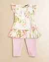 A crinkled cotton chiffon tunic with cascades of ruffles and a floral print is paired with a coordinating stretch jersey legging for a pretty finishing touch.Ruffled crewneckShort flutter sleevesBack button-and-loop closureFlared, ruffled hemElastic waistbandTunic: CottonLeggings: 93% cotton/7% elastaneMachine washImported Please note: Number of buttons may vary depending on size ordered. 