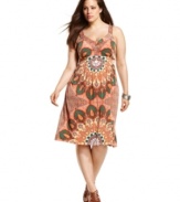 Stock up on summer dresses with INC's sleeveless plus size style, broadcasting a bold print.
