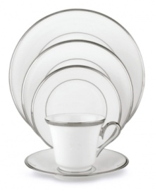 Beautiful in its simplicity, this dinnerware collection features a timeless, elegant design. The pristine white bone china is accented by a single, shimmering band of platinum. The understated beauty will add a refined sophistication to your dining experience for years to come. Qualifies for Rebate Beautiful in its simplicity, this dinnerware collection features a timeless, elegant design. The pristine white bone china is accented by a single, shimmering band of platinum. The understated beauty will add a refined sophistication to your dining experience for years to come. Qualifies for Rebate
