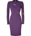 Strategically placed cut-outs add daring depth to this stretch wool sheath dress from Emilio Pucci - Round neck, long sleeves, sheer cut-out panels, open back with button closure at nape, concealed back zip, kick pleat - Figure-hugging silhouette - Wear with a slim trench, platform heels, and a chain-detailed clutch