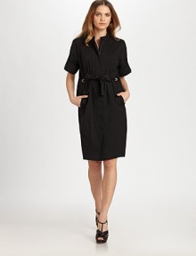 A relaxed-yet-structured fit, with just the right amount of stretch, lends fashion-forward appeal to this must-have sheath.Stand collarShort sleevesFront zipperSelf-tie beltWelt pocketsSide zipperAbout 24 from natural waist72% cotton/23% polyamide/5% Lycra®Dry cleanImported of Italian fabric Model shown is 5'10 (177cm) wearing US size Small. A relaxed-yet-structured fit, with just the right amount of stretch, lends fashion-forward appeal to this must-have sheath.Stand collarShort sleevesFront zipperSelf-tie beltWelt pocketsSide zipperAbout 24 from natural waist72% cotton/23% polyamide/5% Lycra®Dry cleanImported of Italian fabric Model shown is 5'10 (177cm) wearing US size Small.