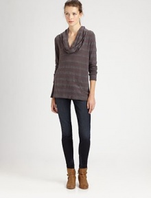 Space-dyed stripes on soft cotton knit, styled with a shapely cowl neckline.CowlneckLong sleevesPullover styleCottonMachine washImportedModel shown is 5'9½ (176cm) wearing US size Small.