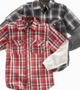 These plaid woven shirts from Timberland come with contrast layering for an unmistakably cool fall look.