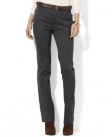 Rendered in smooth stretch cotton twill, Lauren Ralph Lauren's pant channels sophisticated elegance in a classic silhouette with a sleek straight leg. Rendered in smooth stretch cotton twill, Lauren Ralph Lauren's pant channels sophisticated elegance in a classic silhouette with a sleek straight leg.
