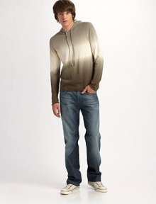 The standard against which all other jeans will be measured, cut with straight legs in 10.25-ounce Italian denim with a grey cast and slight brown tint. Hand-sanded whiskers and knee chevrons add new interest to a favorite fit. Five-pocket design Sits higher on the waist Embroidered design on the back pockets Inseam, about 33 inseam 98% cotton/2% elastane Machine wash Made in USA 