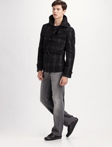 The standard against all other jeans will be measured in grey-washed, ring-spun denim defined by a soft feel and hand-sanding detail that adds a coveted worn-in look. Five-pocket style Straight legs Sits higher on the waist Signature stitching on back pockets Inseam, about 33 98% cotton/2% spandex; machine wash Made in USA 