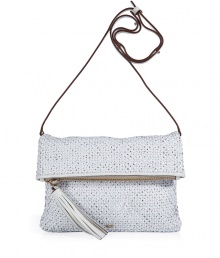 With supple woven leather and an easy-to-style fold-over style this clutch from It accessory designer Anya Hindmarch adds trend-right appeal to any look - Fold-over style, top zip closure with tassel detail, adjustable leather shoulder strap - Perfect for early evening cocktails or off-duty chic