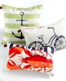 Check out this vintage ride. Inspired by early American bicycle tradition, this decorative pillow from Tommy Hilfiger captures this mobile icon in navy over natural canvas. Flip it for a solid off-white accent piece. (Clearance) Check out this vintage ride. Inspired by early American bicycle tradition, this decorative pillow from Tommy Hilfiger captures this mobile icon in navy over natural canvas. Flip it for a solid off-white accent piece. (Clearance)