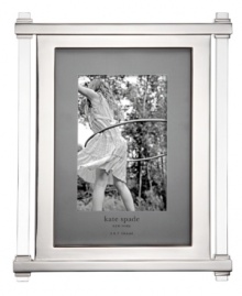 Columns of clear add chic, unexpected contrast to luxe silver plate in kate spade's contemporary Barcelona Drive picture frame. Columns of clear add chic, unexpected contrast to luxe silver plate in kate spade's contemporary Barcelona Drive picture frame.