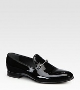 Black patent leather moccasin with silver finished horsebit detail.Leather soleMade in Italy