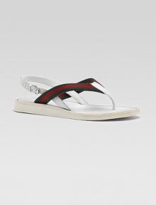 Rich Italian leather partners with signature web stripes in an easy thong style with a back buckle strap.Leather and web fabric upperBuckle strapGolden buckleGG rubber soleMade in Italy