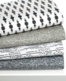 Casual yet modern, Bar III brings minimalist style to the bedroom with this Broken Tracks sheet set, featuring a neutral pattern in pure cotton softness. Pair with the Seneca bedding collection or other Bar III bedding for extra style. Casual yet modern, Bar III brings minimalist style to the bedroom with this Broken Tracks sheet set, featuring a neutral pattern in pure cotton softness. Pair with the Seneca bedding collection or other Bar III bedding for extra style.