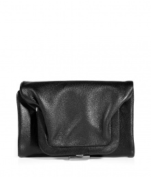 Contemporary and ultra unique, Maison Martin Margielas black fold-over wallet is a cool modern choice for stashing away your essentials - Coin purse, credit card slots, bill fold - Its intelligent design will make you want to leave your handbag at home