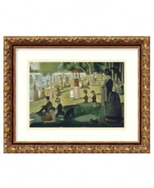 Among his most famous works in the pointillist style, A Sunday Afternoon on the Island of La Grande Jatte by Seurat brings a piece of art history into your home. A narrow gold frame with gray patina and sculpted florals makes a sophisticated statement. Among his most famous works in the pointillist style, A Sunday Afternoon on the Island of La Grande Jatte by Seurat brings a piece of art history into your home. A narrow gold frame with gray patina and sculpted florals makes a sophisticated statement.