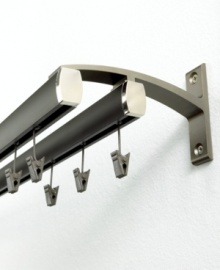 Ideal for creating layered, designer looks with your window treatments, the Madison double track window hardware is crafted of strong steel and given a smooth finish for a modern silhouette. Ideal for creating layered, designer looks with your window treatments, the Madison double track window hardware is crafted of strong steel and given a smooth finish for a modern silhouette.