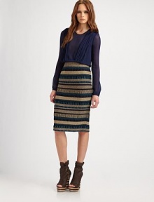 Graphically woven stripes band this textural, classic pencil silhouette.High waistBack ventAbout 28 long49% cotton/42% viscose/9% polyesterDry cleanMade in Italy of imported fabricModel shown is 5'10½ (179cm) wearing US size Small. 